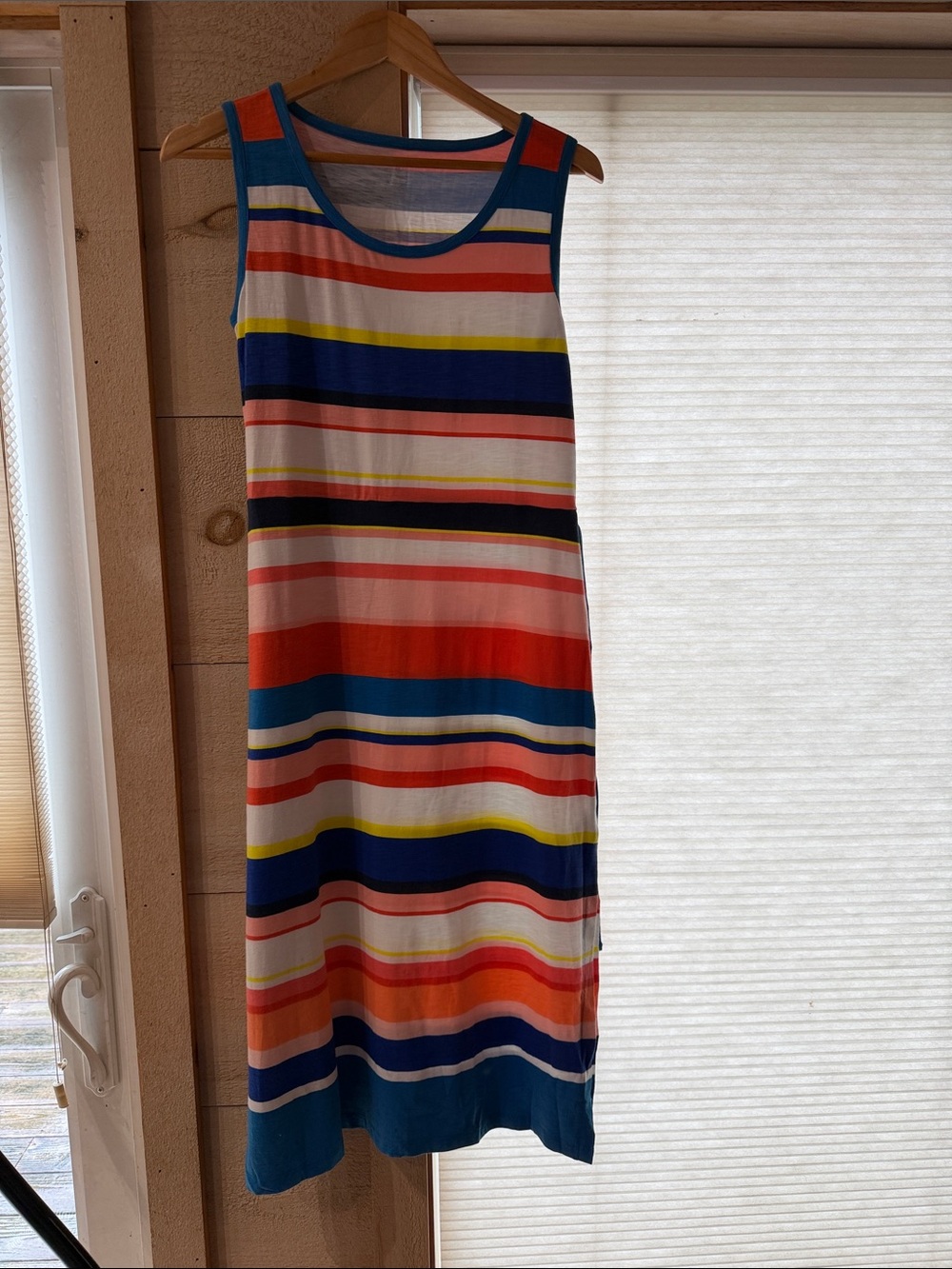 Talbots Striped Sleeveless Maxi Dress in Blue, Coral, Yellow, White